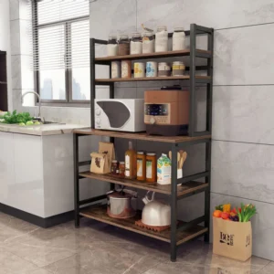 5-Tier Industrial Storage Shelves, Free Standing Kitchen Bakers Rack with Hutch