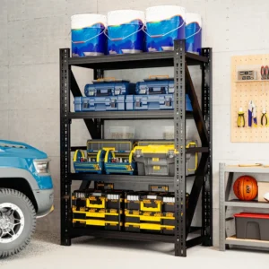 Heavy Duty Garage Shelving 4000LBS – 4-Tier Adjustable Metal Storage Shelves Unit, 69"H x 47"W x 23.7"D, Industrial Steel Rack with Tool-Free Assembly for Garage, Warehouse, Workshop, Black